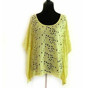 ROXY yellow Eyelet Short Sleeves Tunic Top XS